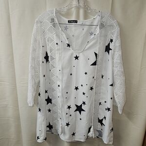 Sheila K White Star-Print Crochet-Trim Swim Coverup Tunic